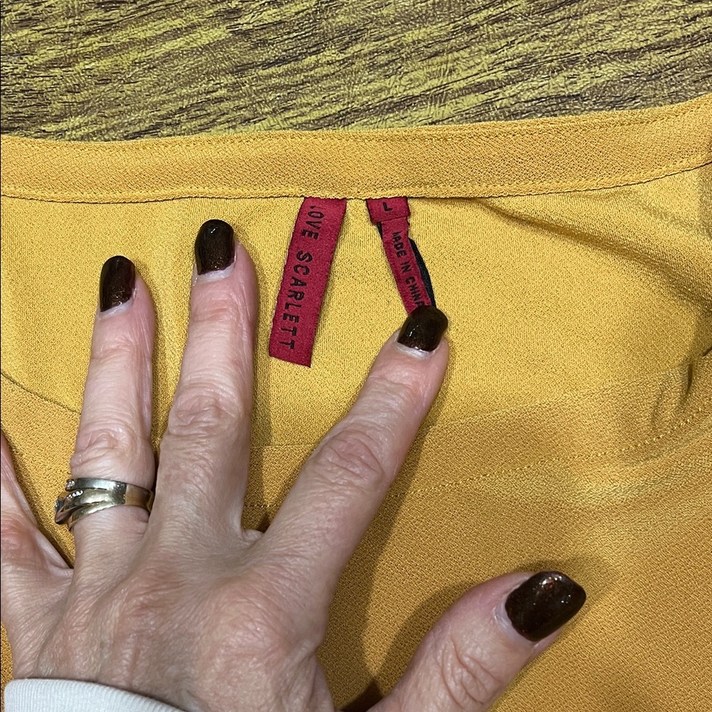 3/$10-Scarlett Mustard Blouse with Cut-Out Sleeves - Picture 2 of 5